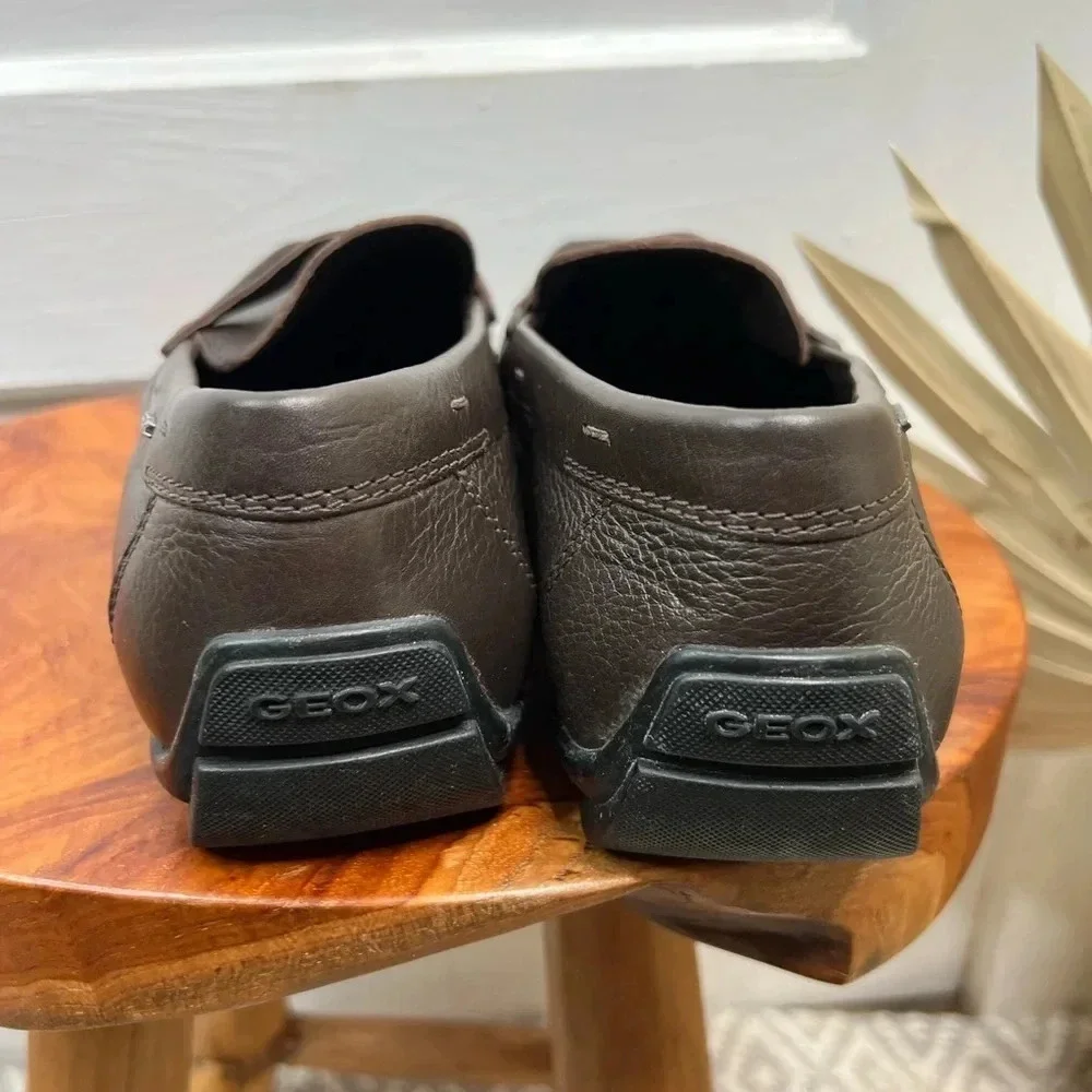 Geox U Spherica Men's Moner Moccasin Coffee Brown Leather Loafers Size 10